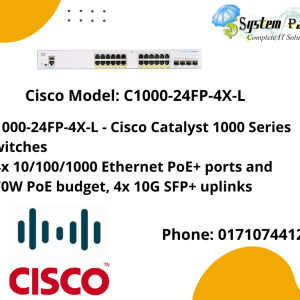 C1000-24FP-4X-L - Cisco Catalyst 1000 Series Switches 24x 10/100/1000 Ethernet PoE+ ports and 370W PoE budget, 4x 10G SFP+ uplinks