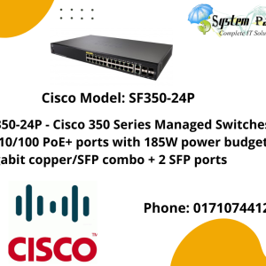 Cisco SF350-24P SF350-24P - Cisco 350 Series Managed Switches 24 10/100 PoE+ ports with 185W power budget, 2 Gigabit copper/SFP combo + 2 SFP ports Rating: 100% 5/5.0 1 Review