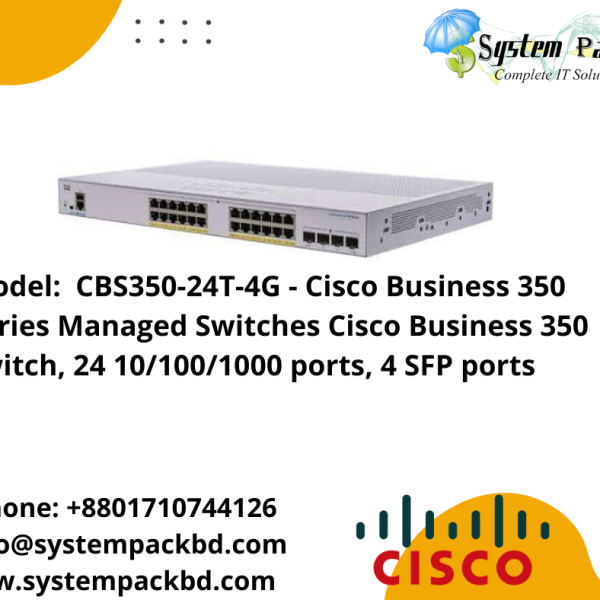 CBS350-24T-4G - Cisco Business 350 Series Managed Switches Detail: Cisco Business 350 switch, 24 10/100/1000 ports, 4 SFP ports